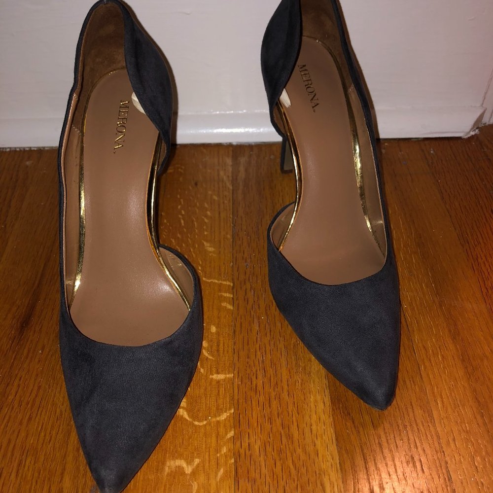 Gray Suede 3" High Heels w/Gold Accents